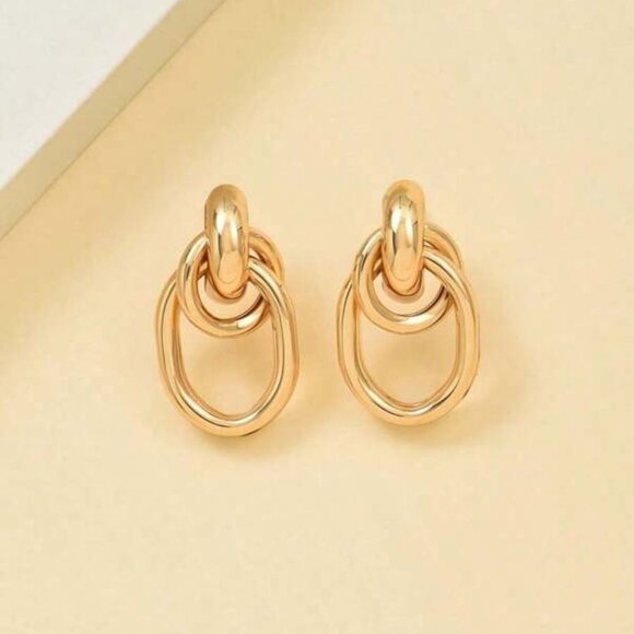 18k Gold Filled Double Hoop Drop Earrings - Picture 3 of 3